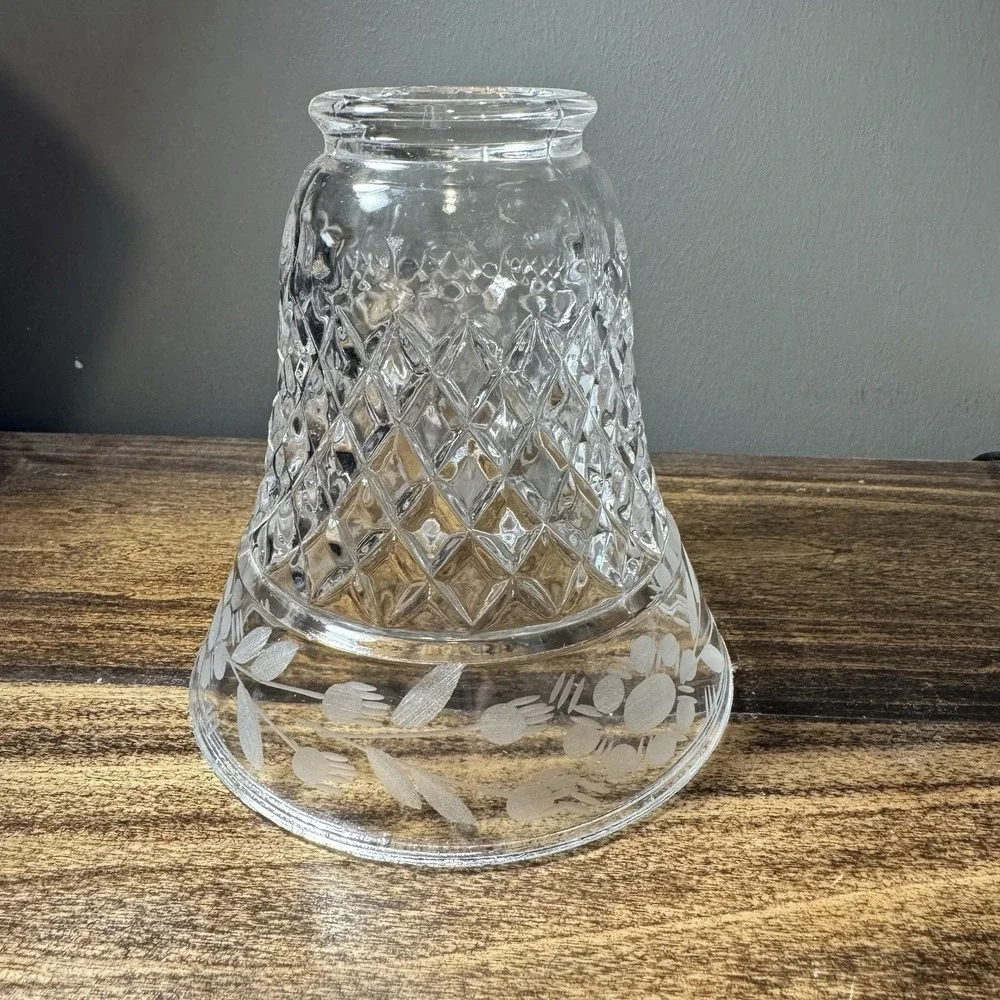 Vintage Cottagecore Country Clear Glass Lamp‎ Shade Diamonds Etched Floral